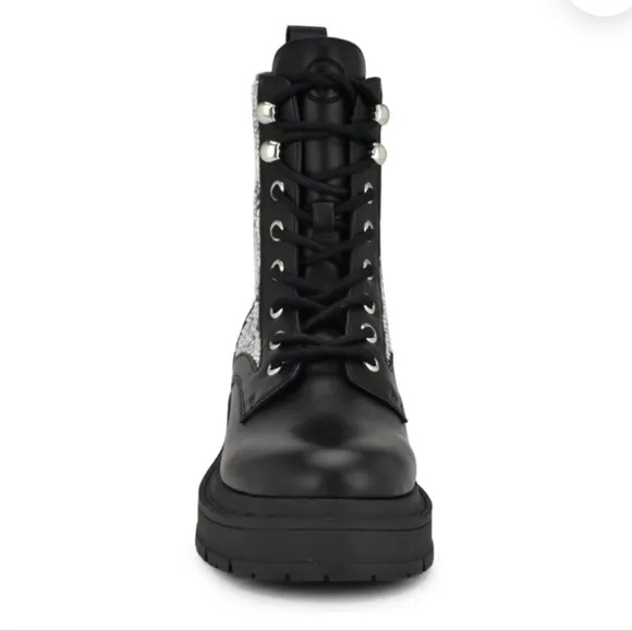 Nine West Hediy Combat Boot Sequin Designer Gaux Leather #48