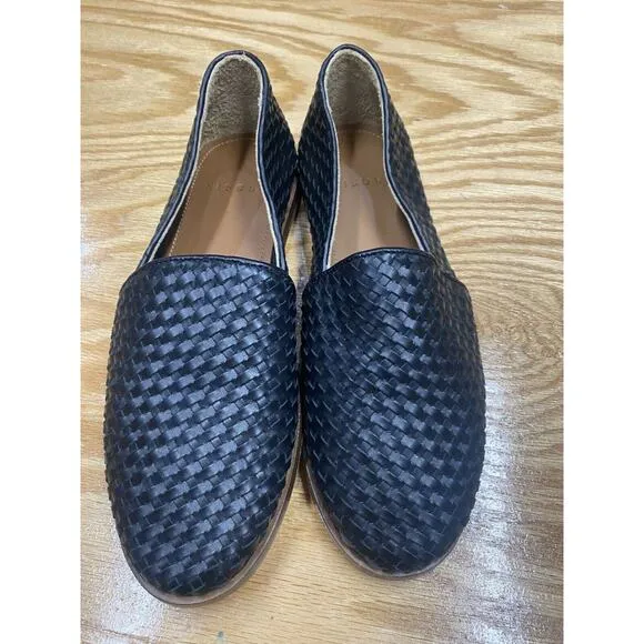 Nisolo Flats Women's 8 Black Leather Slip On Braided Low Top Round Toe Loafer S8
