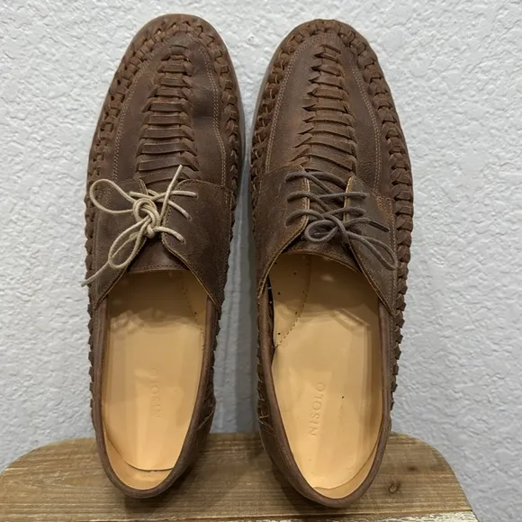 Nisolo Leather Woven Boat Shoe Size 10