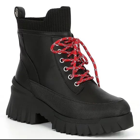 Nurture Whitney Water Resistant Leather Lace-Up Lug Sole Platform Boots.