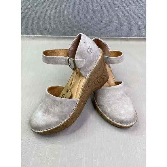 NWB BORN Nellie Gray Distressed Leather Wedges, Size 7, 110$