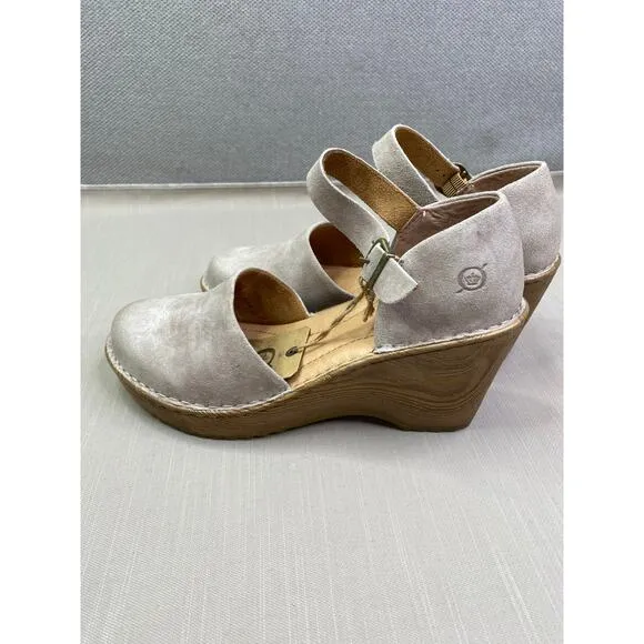 NWB BORN Nellie Gray Distressed Leather Wedges, Size 7, 110$