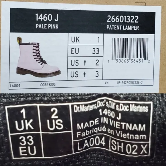 NWB Dr Martens 1460 j girls patent lamper pale pink lace up combat boots