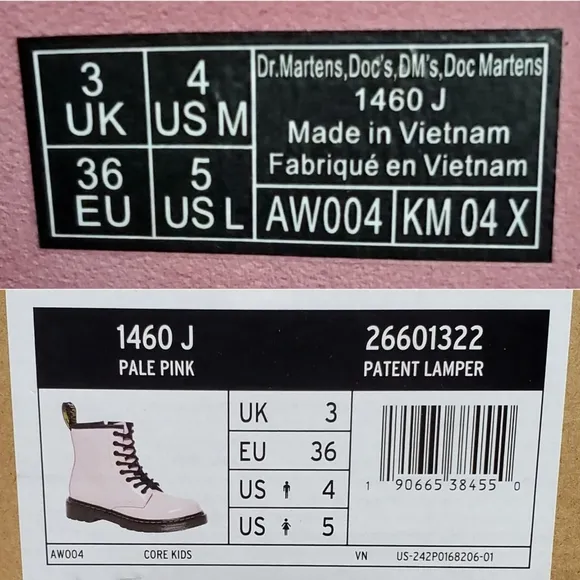 NWB Dr Martens 1460 j girls patent lamper pale pink lace up combat boots