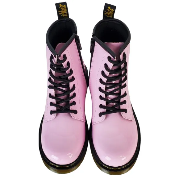 NWB Dr Martens 1460 j girls patent lamper pale pink lace up combat boots