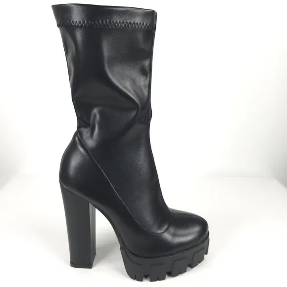 NWB MEILYGRSS Plattform Ankle Combat High Chunky Heels PU Zip Booties Size 6