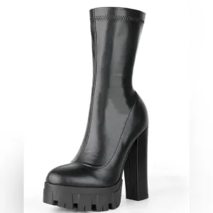 NWB MEILYGRSS Plattform Ankle Combat High Chunky Heels PU Zip Booties Size 6