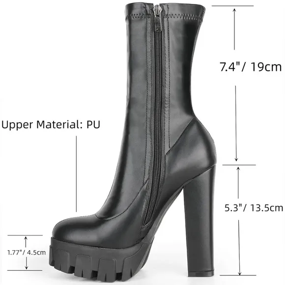 NWB MEILYGRSS Plattform Ankle Combat High Chunky Heels PU Zip Booties Size 6