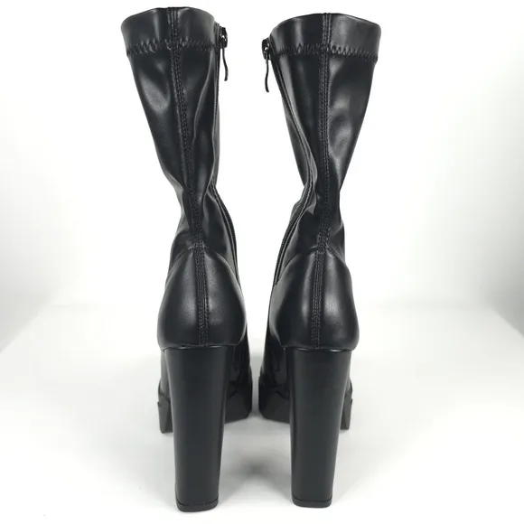 NWB MEILYGRSS Plattform Ankle Combat High Chunky Heels PU Zip Booties Size 6