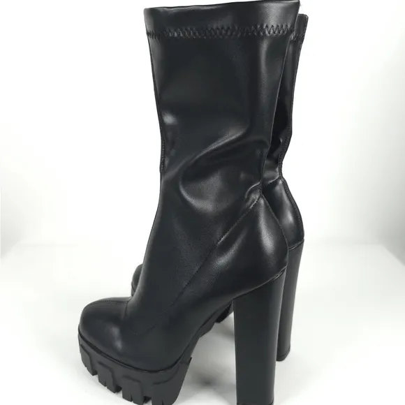 NWB MEILYGRSS Plattform Ankle Combat High Chunky Heels PU Zip Booties Size 6