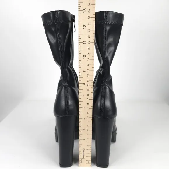 NWB MEILYGRSS Plattform Ankle Combat High Chunky Heels PU Zip Booties Size 6
