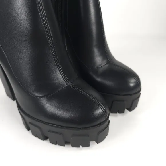 NWB MEILYGRSS Plattform Ankle Combat High Chunky Heels PU Zip Booties Size 6