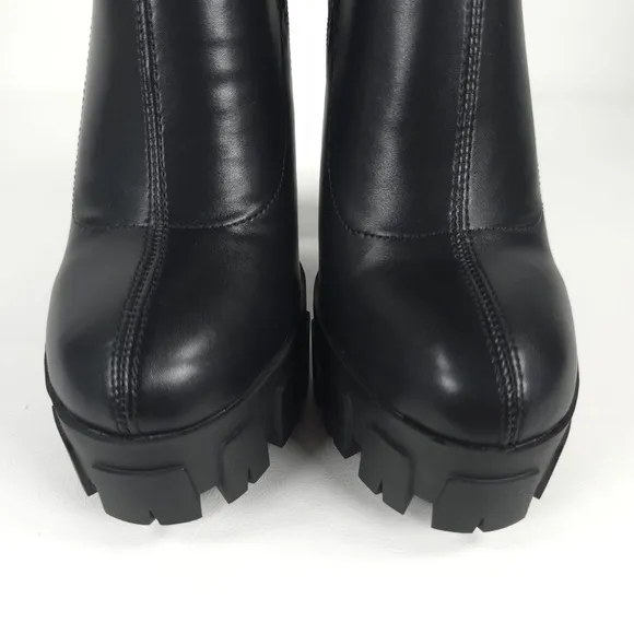 NWB MEILYGRSS Plattform Ankle Combat High Chunky Heels PU Zip Booties Size 6