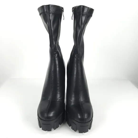 NWB MEILYGRSS Plattform Ankle Combat High Chunky Heels PU Zip Booties Size 6