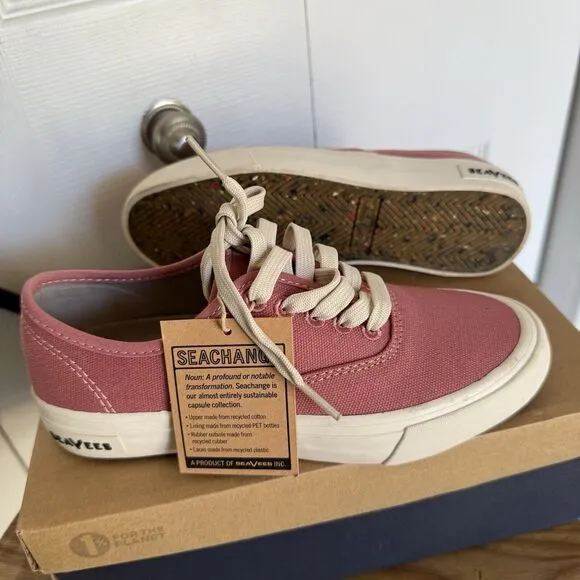 NWB SEAVEES Legend Seachange Red Sz 5 Recycled Sneaker Lace Up Boat Shoe Classic