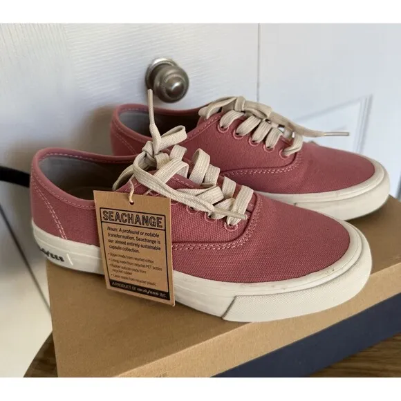 NWB SEAVEES Legend Seachange Red Sz 5 Recycled Sneaker Lace Up Boat Shoe Classic