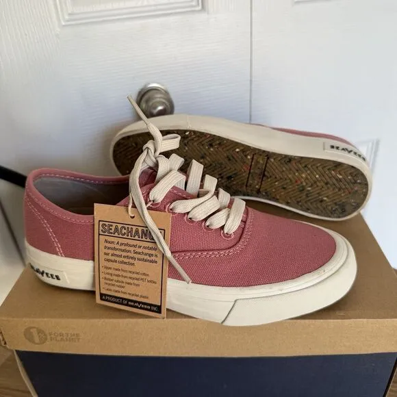 NWB SEAVEES Legend Seachange Red Sz 5 Recycled Sneaker Lace Up Boat Shoe Classic