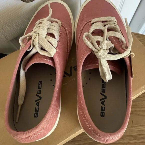 NWB SEAVEES Legend Seachange Red Sz 5 Recycled Sneaker Lace Up Boat Shoe Classic
