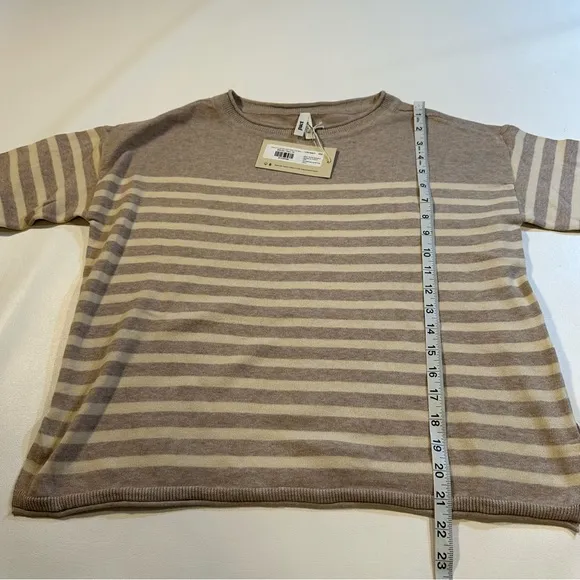 NWD Pact Size M 100% Organic Cotton Oat Stripe Classic Fine Knit Sweater