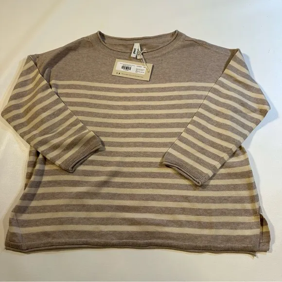 NWD Pact Size M 100% Organic Cotton Oat Stripe Classic Fine Knit Sweater