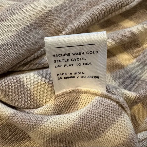NWD Pact Size M 100% Organic Cotton Oat Stripe Classic Fine Knit Sweater