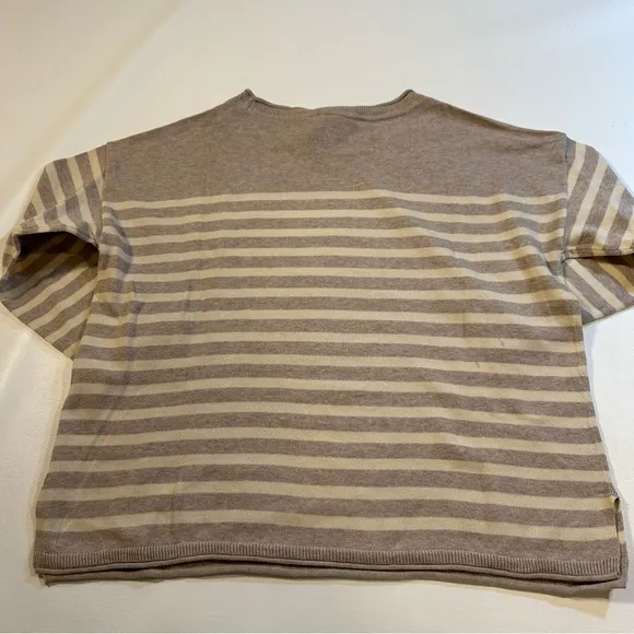 NWD Pact Size M 100% Organic Cotton Oat Stripe Classic Fine Knit Sweater
