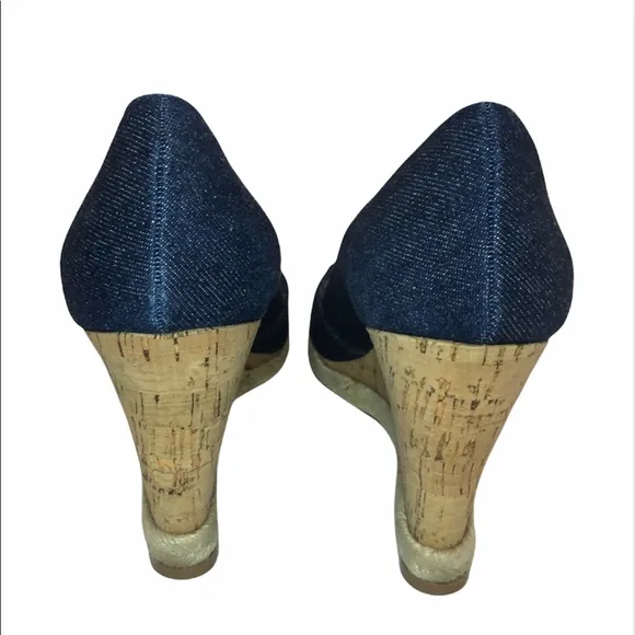 NWOB ARTURO CHIANG Ralin Denim Patent Peep-Toe Wedges 9