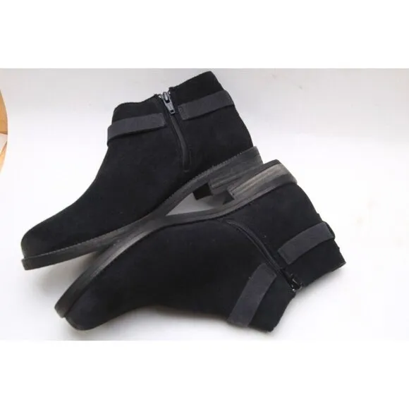 Nwob Clarks Demi Tone Ankle Boots Shoes Black Suede Booties Buckle Sz