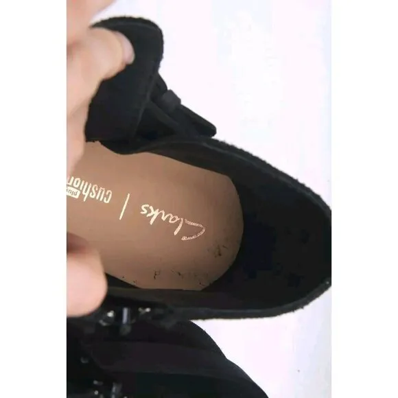 Nwob Clarks Demi Tone Ankle Boots Shoes Black Suede Booties Buckle Sz