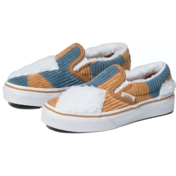 nwob // kids vans classic slip on sherpa corduroy shoes
