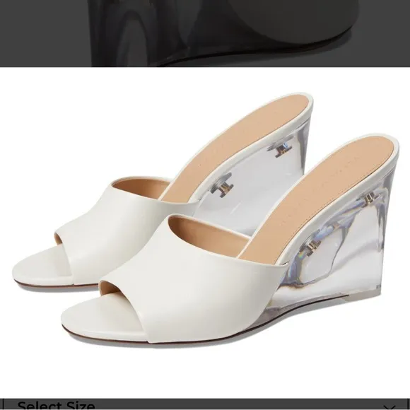 NWOB SIZE 10 Veronica Beard White Dali Lucite Wedge Shoes
