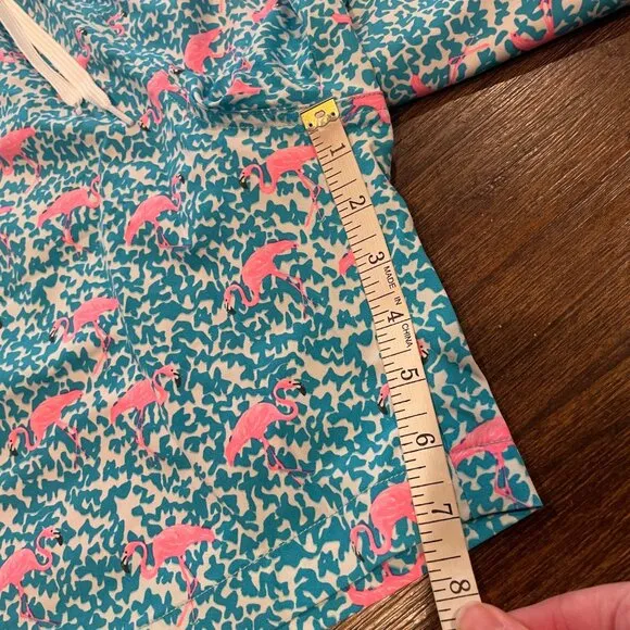 NWOT Chubbies Mens L Domingos Are For Flamingos 7&quot; Lined Classic Swim Trunk Blue
