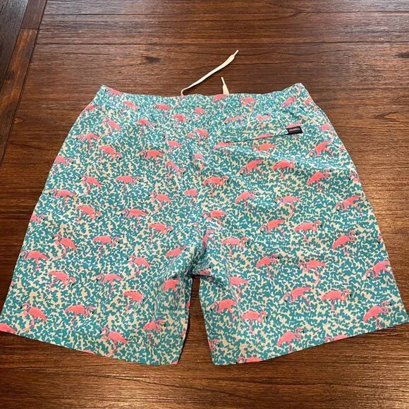 NWOT Chubbies Mens L Domingos Are For Flamingos 7&quot; Lined Classic Swim Trunk Blue