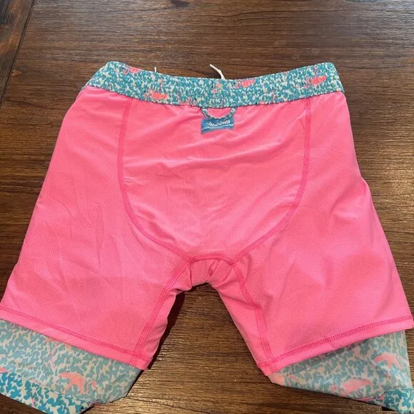 NWOT Chubbies Mens M Domingos Are For Flamingos 7&quot; Lined Classic Swim Trunk Blue