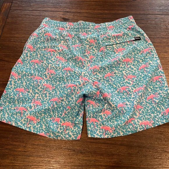 NWOT Chubbies Mens M Domingos Are For Flamingos 7&quot; Lined Classic Swim Trunk Blue