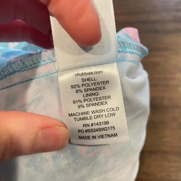 NWOT Chubbies Mens M Domingos Are For Flamingos 7&quot; Lined Classic Swim Trunk Blue
