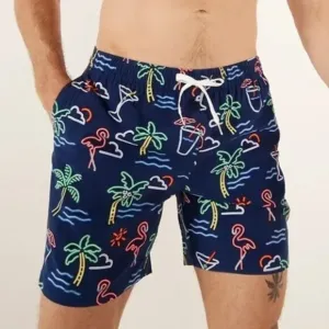 NWOT Chubbies Men's M The Neon Lights 7&quot; Classic Swim Trunk Navy Graphic Print