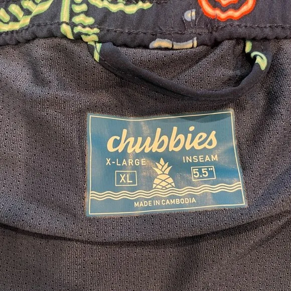 NWOT Chubbies Men's XL Neon Lights 5.5&quot; Lined Classic Swim Trunk Navy Graphic