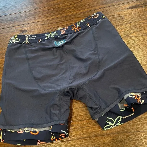 NWOT Chubbies Men's XL Neon Lights 5.5&quot; Lined Classic Swim Trunk Navy Graphic