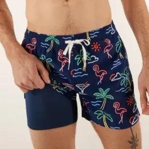NWOT Chubbies Men's XL Neon Lights 5.5&quot; Lined Classic Swim Trunk Navy Graphic