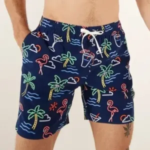 NWOT Chubbies Men's XL The Neon Lights 7&quot; Classic Swim Trunk Navy Graphic Print