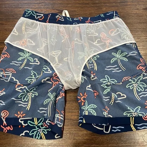 NWOT Chubbies Men's XL The Neon Lights 7&quot; Classic Swim Trunk Navy Graphic Print