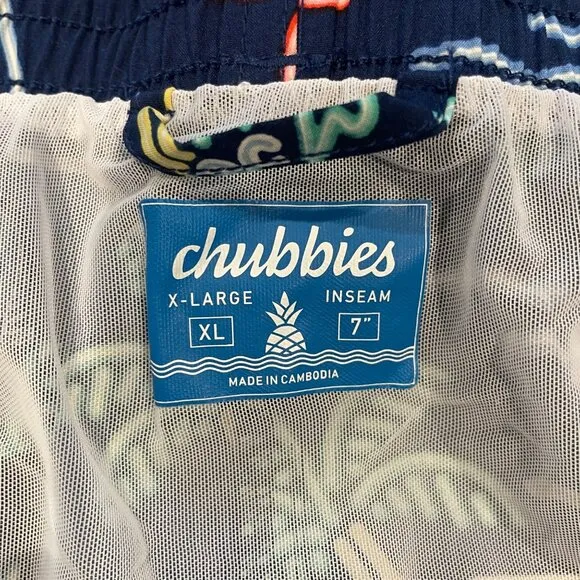NWOT Chubbies Men's XL The Neon Lights 7&quot; Classic Swim Trunk Navy Graphic Print