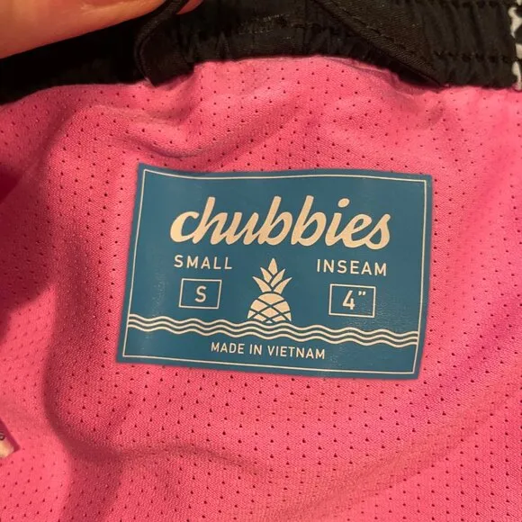 NWOT Chubbies Sz S Havana Nights 4&quot; (2.5&quot;) Lined Classic Swim Trunk Black Palms