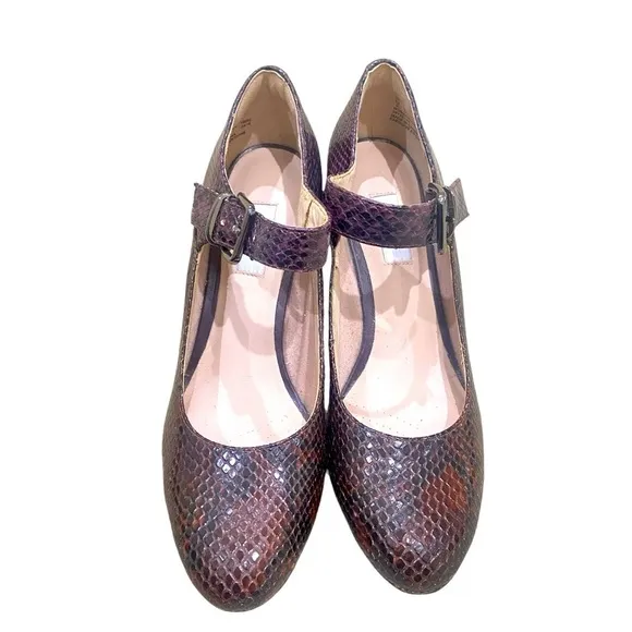 Nwot Clarks Kendra Gaby snakeskin embossed leather platform mary Jane shoes sz 9