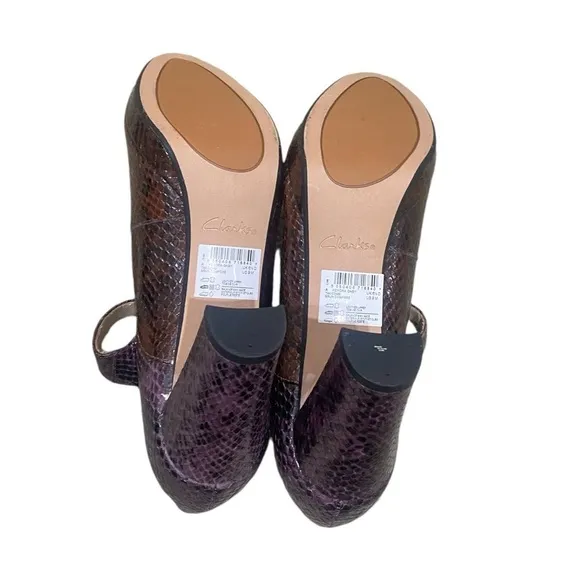 Nwot Clarks Kendra Gaby snakeskin embossed leather platform mary Jane shoes sz 9