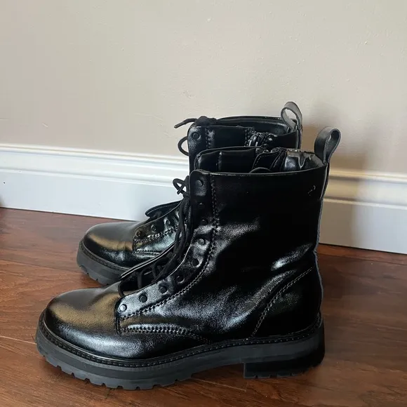NWOT Dolce Vita Rainer Midnight Crinkle Black Leather Combat Boots-Size 10