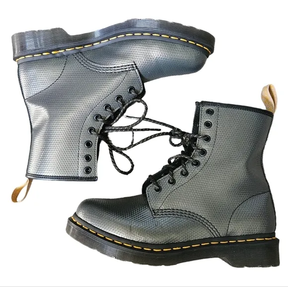 NWOT Dr. Martens 1460 Metallic Emboss 8 Eye Lace-Up Boots Faux Vegan Leather