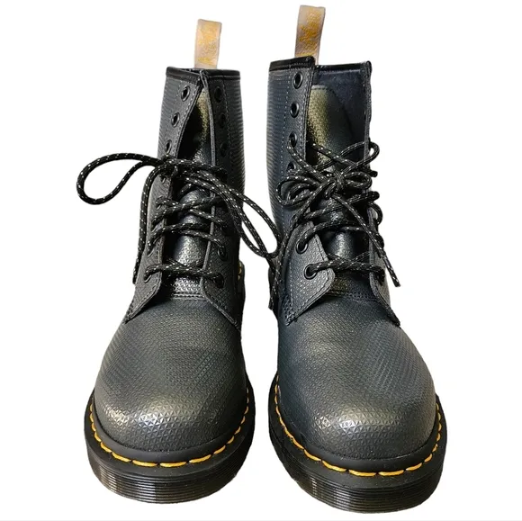 NWOT Dr. Martens 1460 Metallic Emboss 8 Eye Lace-Up Boots Faux Vegan Leather