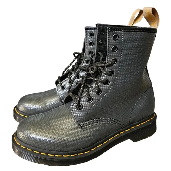 NWOT Dr. Martens 1460 Metallic Emboss 8 Eye Lace-Up Boots Faux Vegan Leather